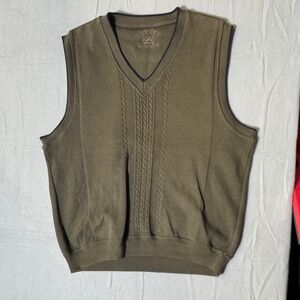 Cutter & Buck Mens V Neck Cable Knit Sweater Vest Olive Green XL‎ TG